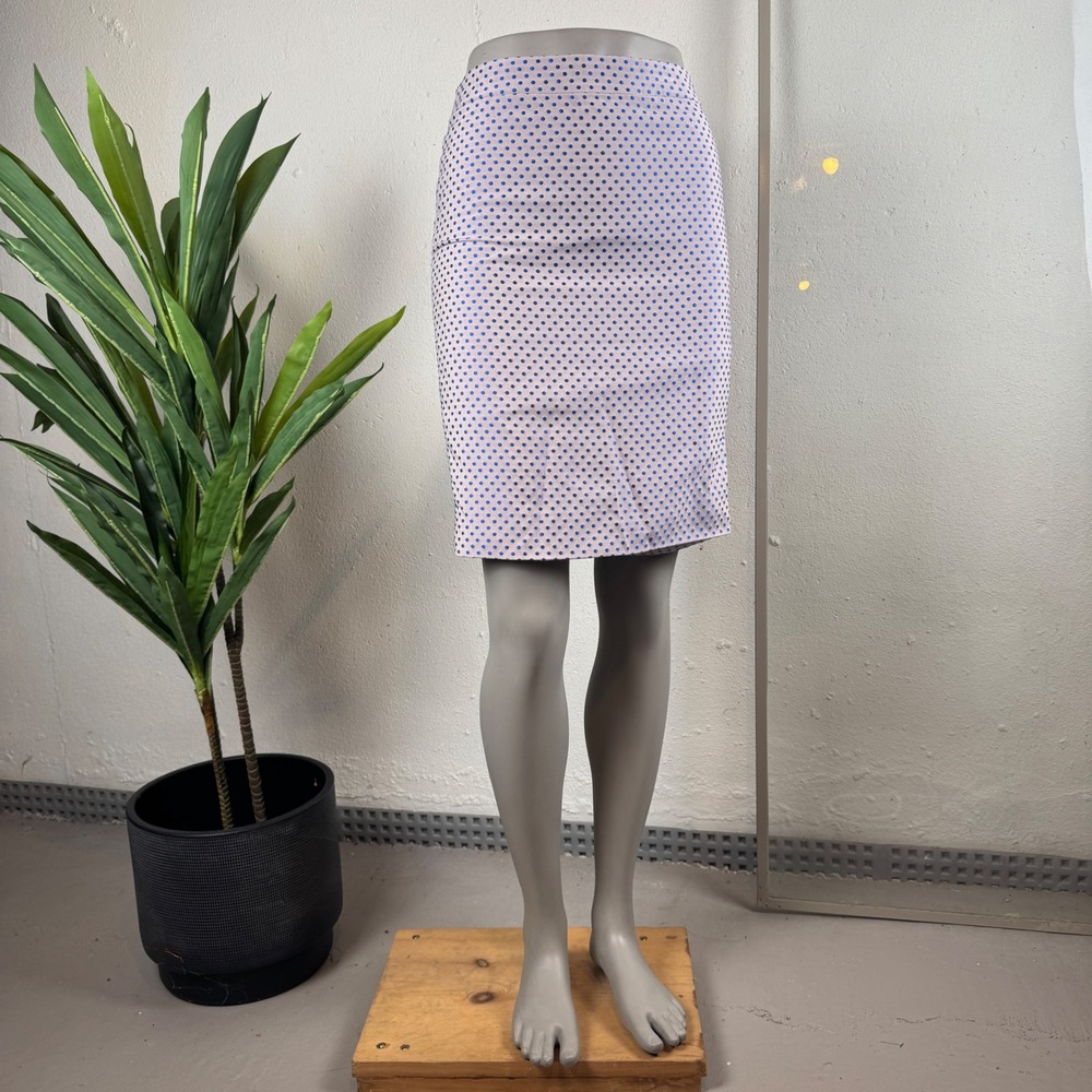 Feminine Retro Pastel J.Crew Pencil Skirt Size 2 Cream Blue Polka Dot Textured
